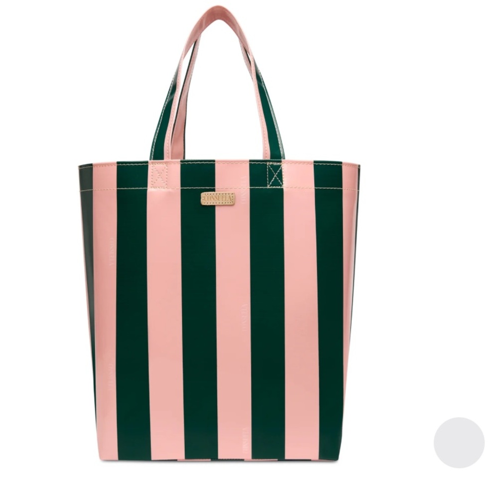 Consuela Striped Tote Bag in Pink and Dark Green - Fern Basic